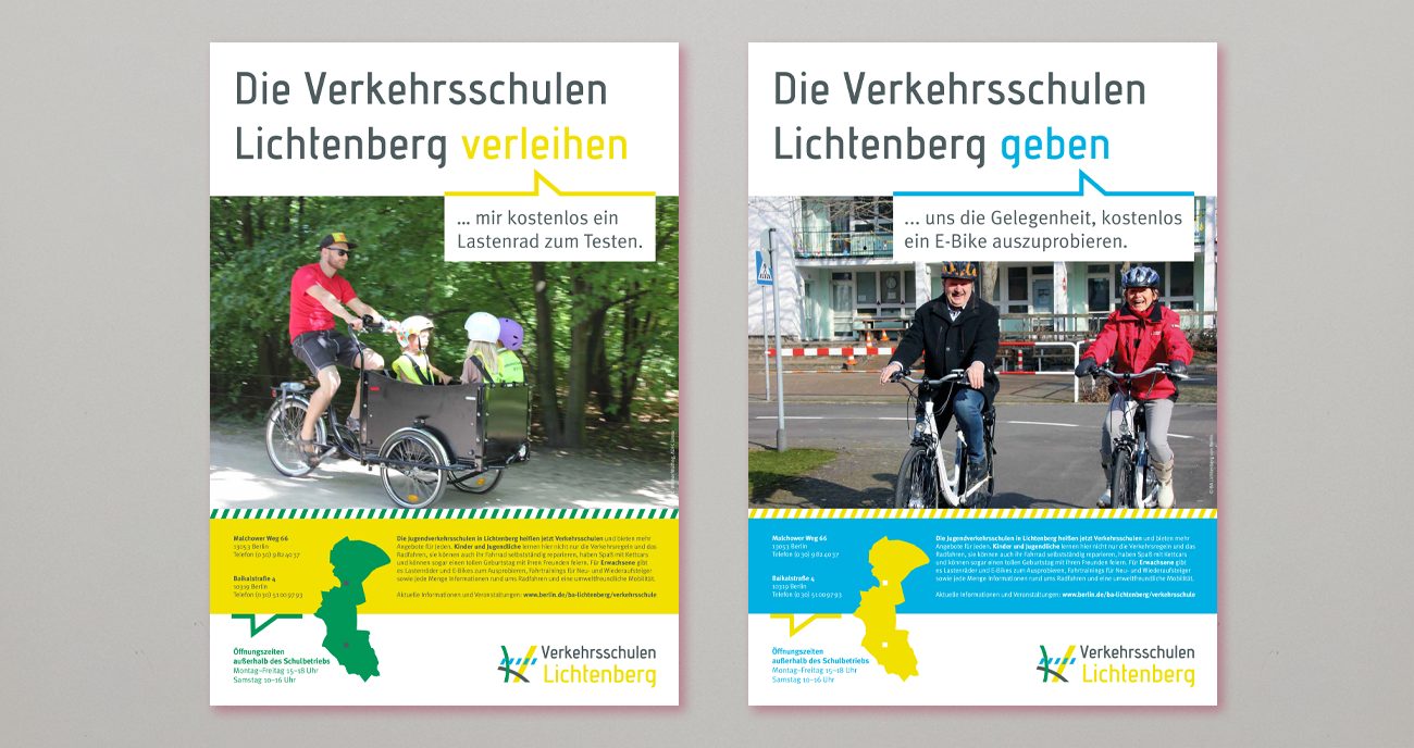 Plakate für die kostenlose Ausleihe von Lastenrädern und E-Bikes / Verkehrsschulen Lichtenberg
